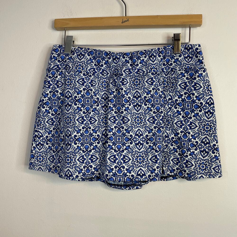 Lands End Tummy Control Swim Skirt Skirted Bottoms Blue Sea Majolica Tile 12